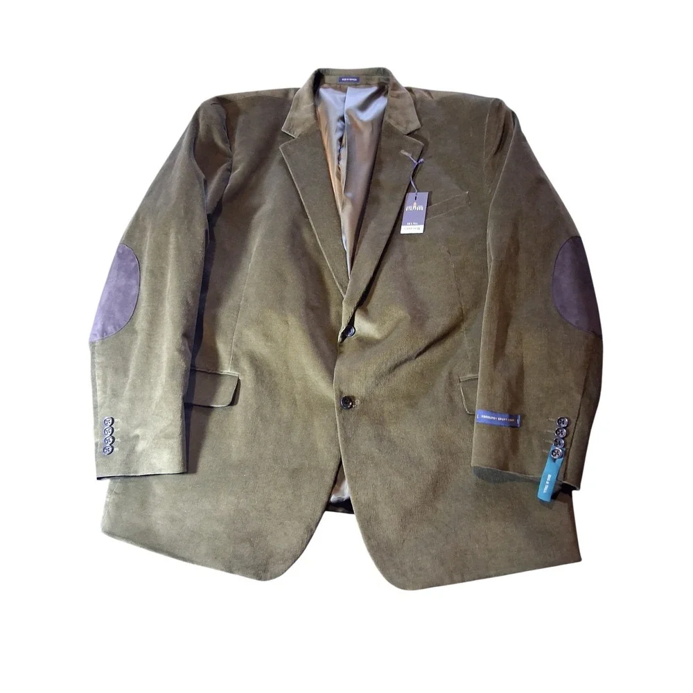 Stafford Mens Big & Tall Corduroy Sport Coat Blazer Dark Olive Green 54 BGLG NWT